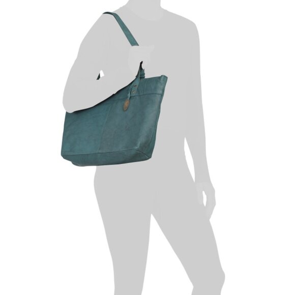 BORN Mineral Blue Leather Midwood Tote - Picture 2 of 2